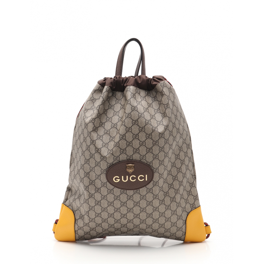 【中古】gucci 古驰 drawstring抽绳双肩包(pvc,皮革,尼龙) 驼色