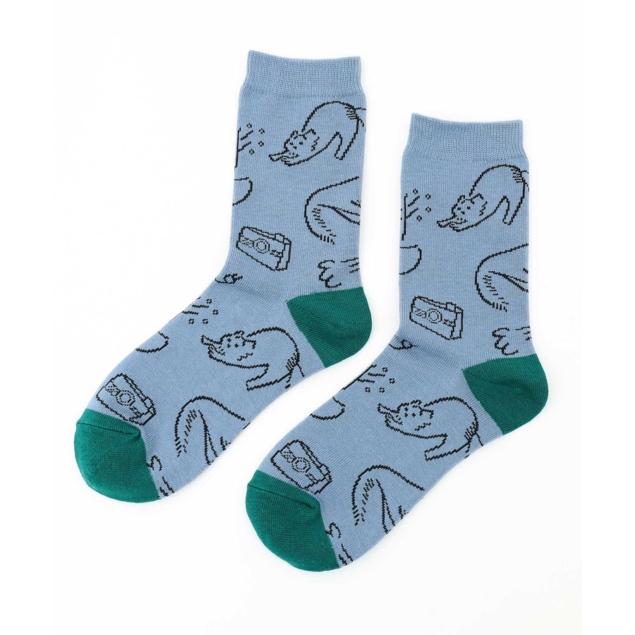 pou dou dou 可爱俏皮favoris线描提花袜 浅蓝色 f