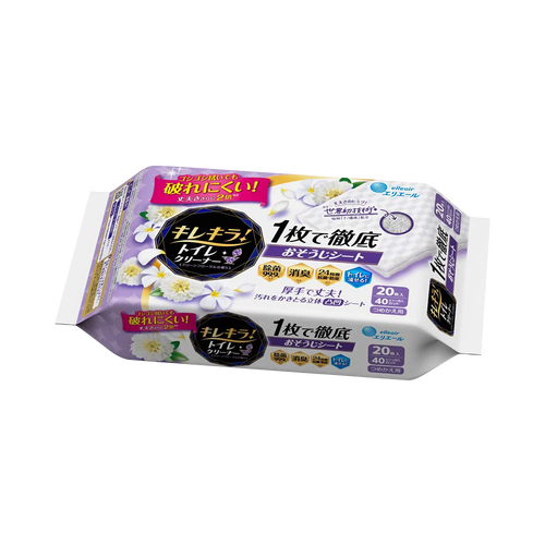 DAIO 大王制纸 Elleair 干净闪亮除菌消臭马桶清洁湿巾 20片 替换装 清新花香