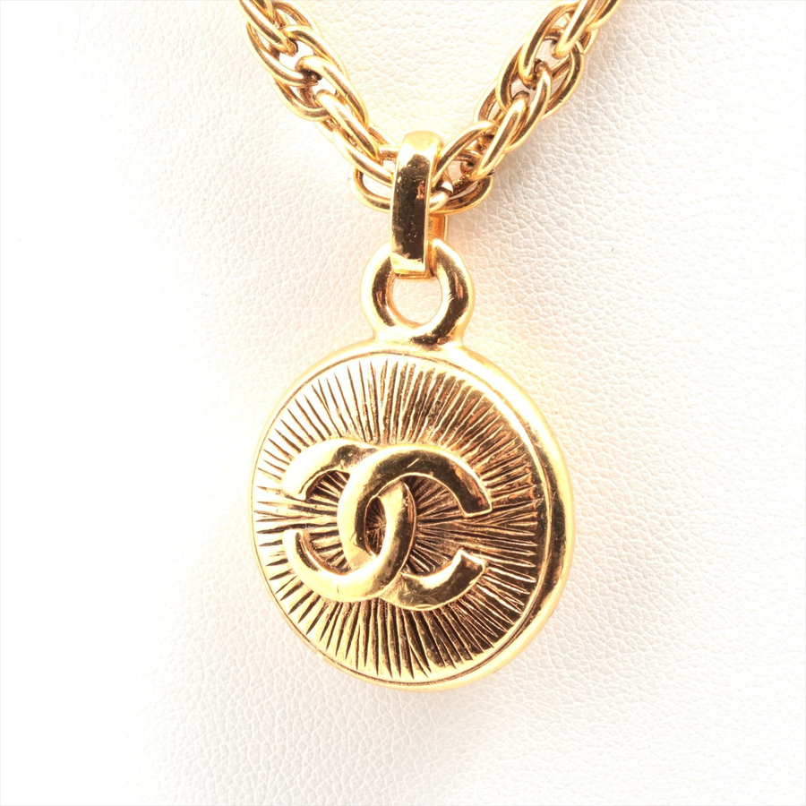 自营【古着】chanel 香奈儿 双c标志圆形吊坠复古项链(镀金) 金色(b)
