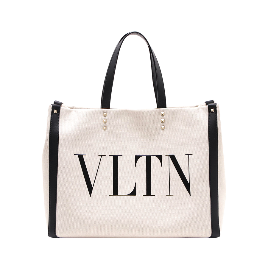 【古着】valentino 华伦天奴 vltn帆布×皮革手提袋(帆布×皮革) 米色